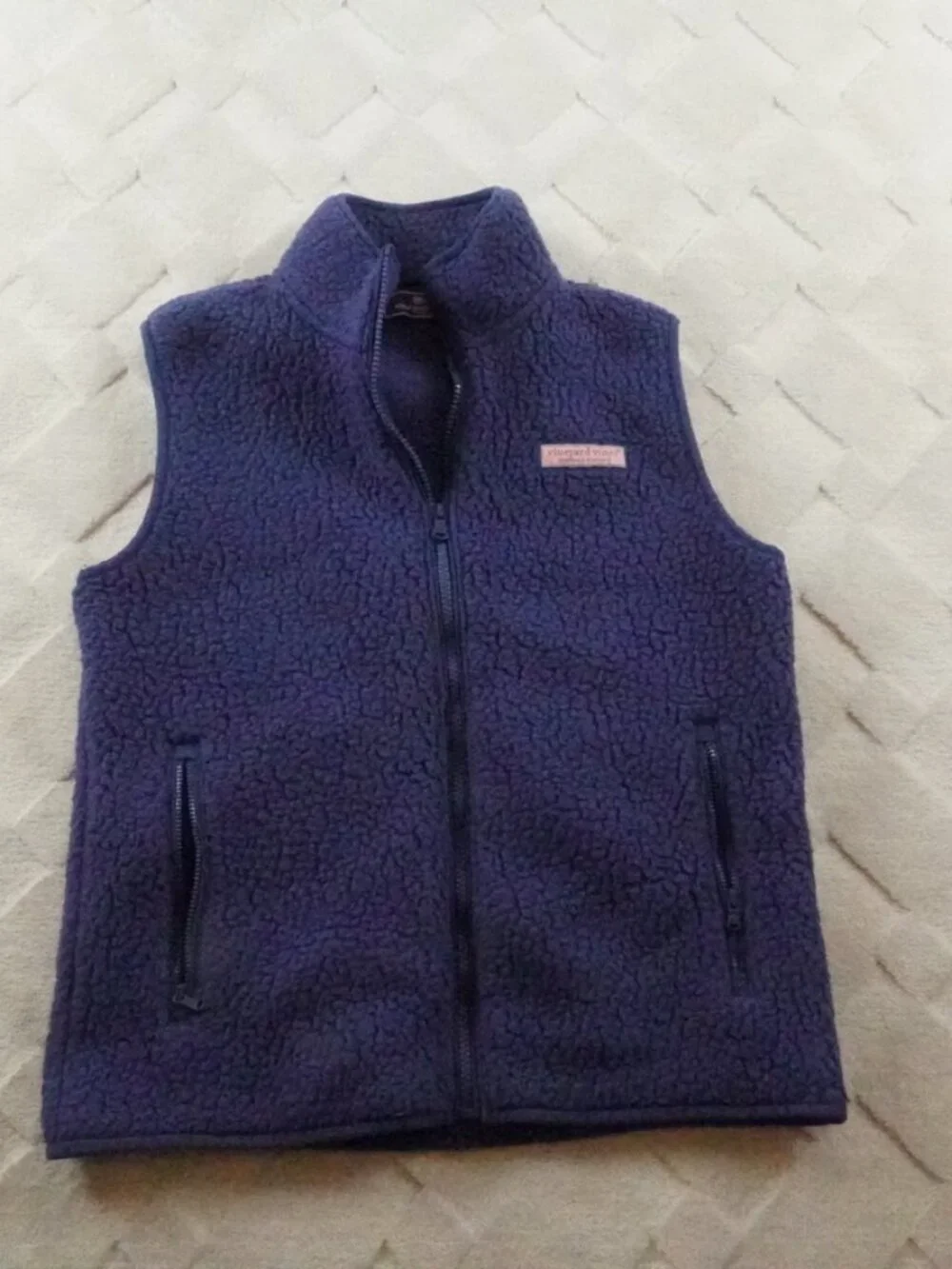 Vineyard Vines Sherpa Fleece Vest Jacket Boys Large Blue Full Zip